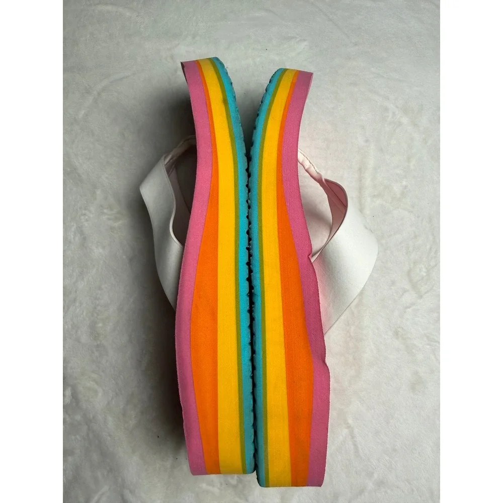 Sanuk Womens Pink White Rainbow Platform Wedge Flip Flop Sandals FB11 Size 7